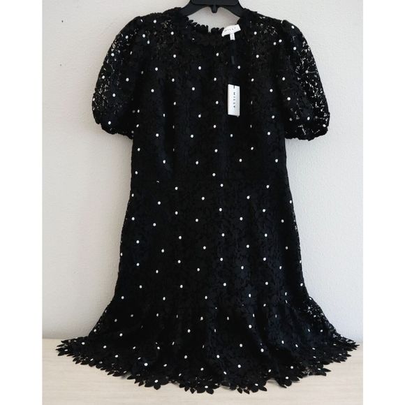 Milly 99YD99 Women's Sz 10 Black Yasmin Daisy Lace Ruffle Hem Mini Dress - Picture 2 of 15